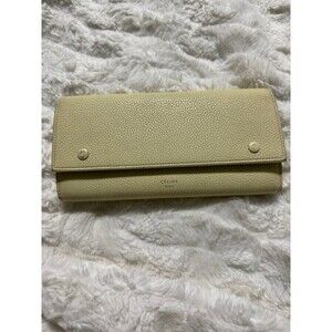 Celine Light Yellow Leather Multifunction Flap Wallet with COA